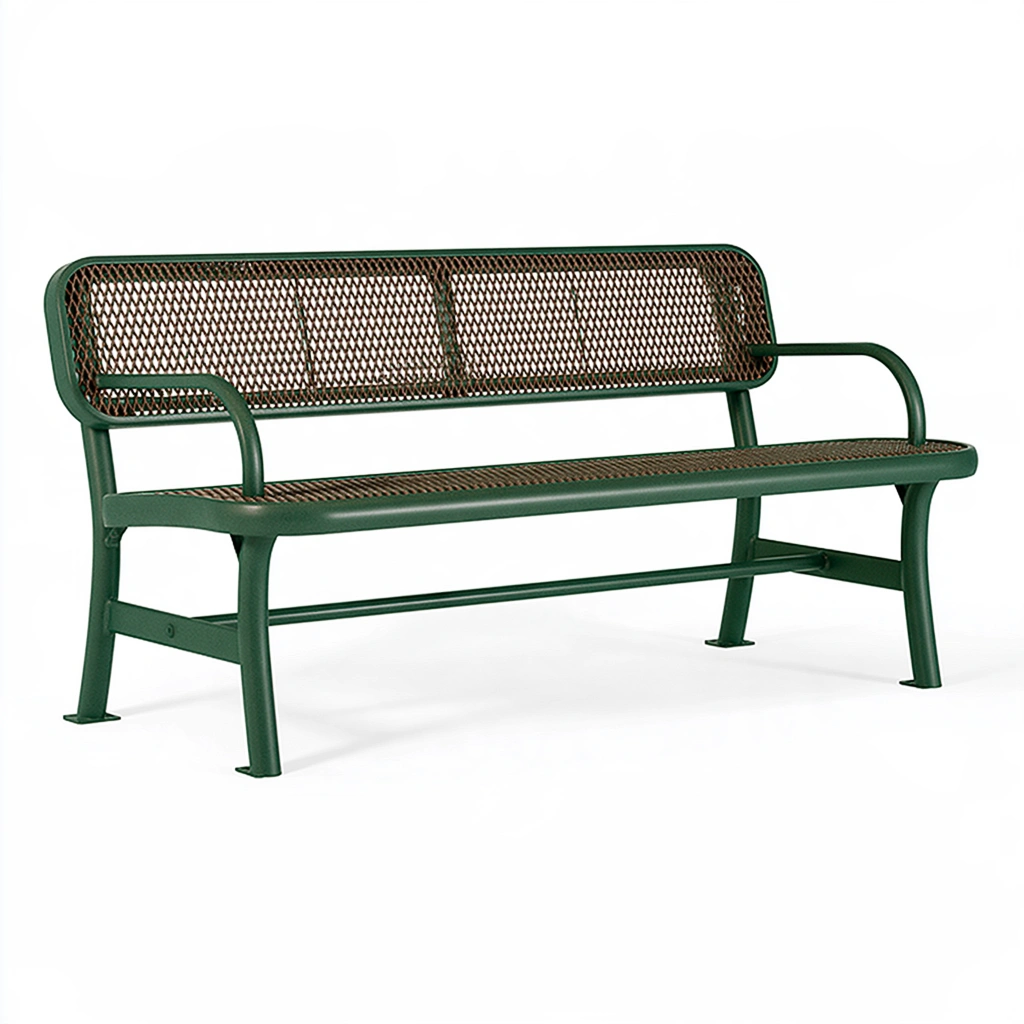 Parkbank 180 x 65 x 85 cm aus Stahl Grün mit Armlehnen für Außenbereiche