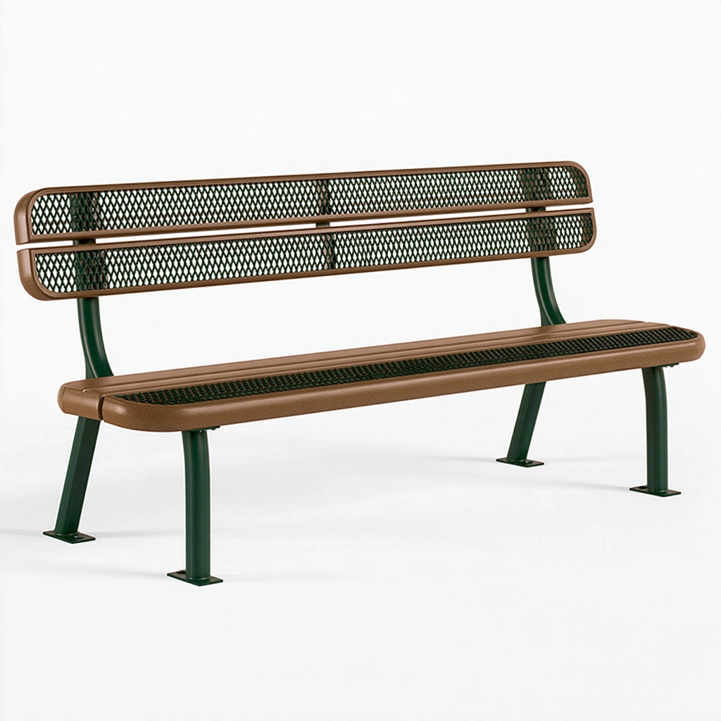 Parkbank 180 x 55 x 80 cm Metall Braun Grün für Außenbereich - Lochgitter Sitzbank