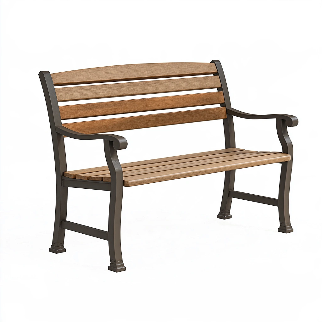 Gartenbank 120 cm Metall und Holz Braun Schwarz mit Armlehnen