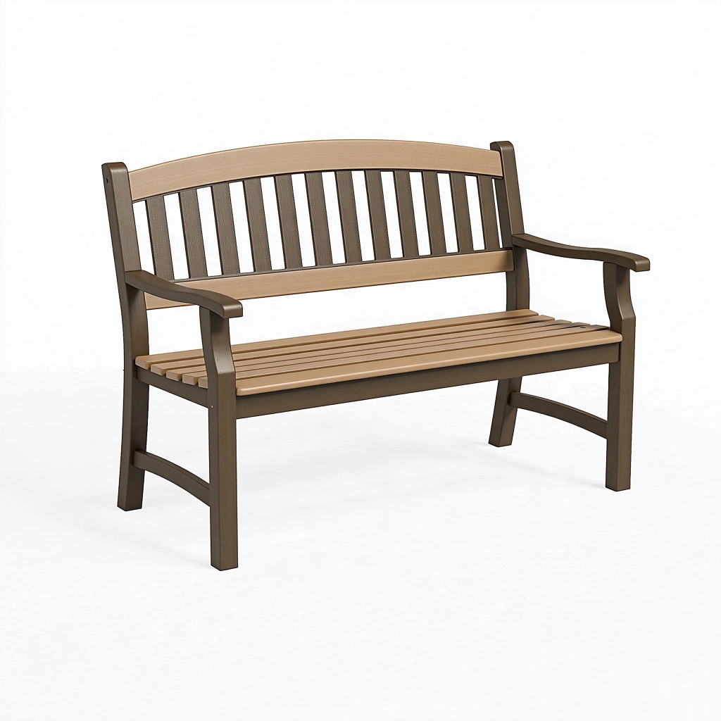 Gartenbank 120 x 65 x 85 cm aus Kunststoff in Braun mit Armlehnen