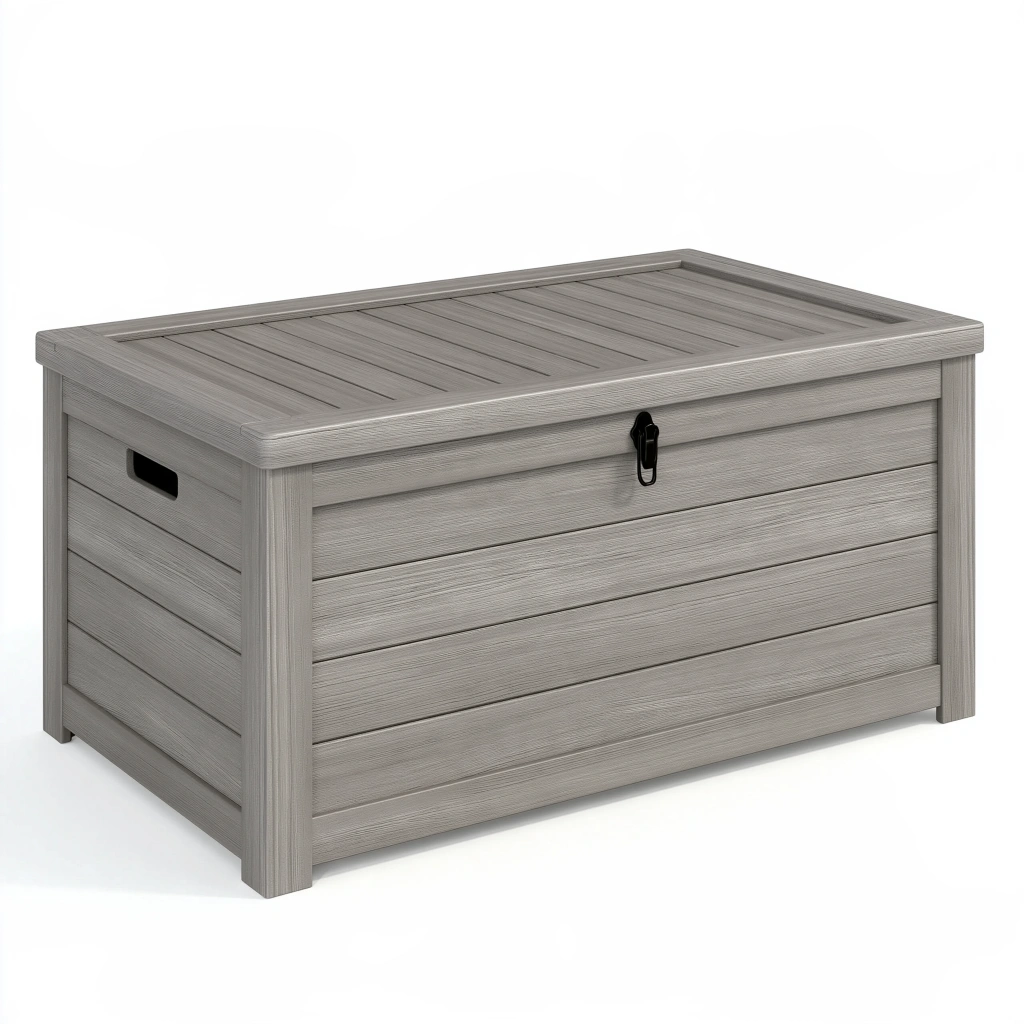 Garten-Aufbewahrungsbox 120 x 60 x 60 cm Kunststoff Grau Holzoptik mit Deckel
