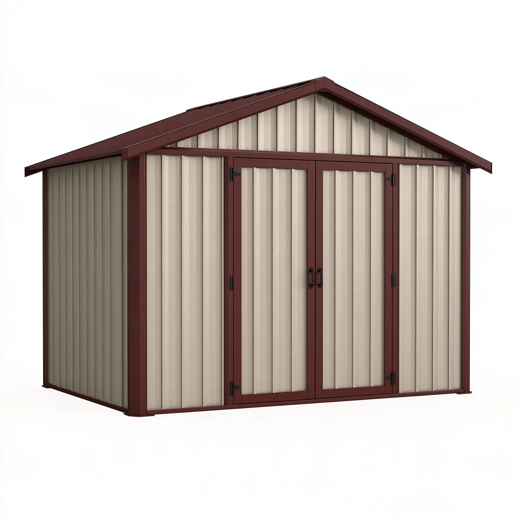 Gartenhaus 213 x 127 x 185 cm aus Stahl in Beige Bordeaux - Gerätehaus mit Doppeltür und Satteldach