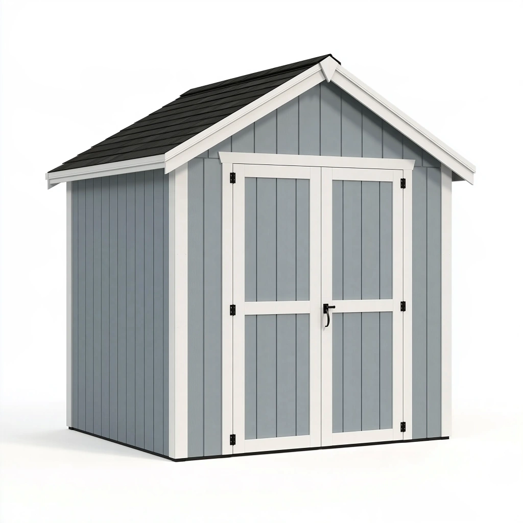 Gartengerätehaus 180 x 120 x 220 cm aus Holz in Grau Weiß mit Doppeltür und Satteldach