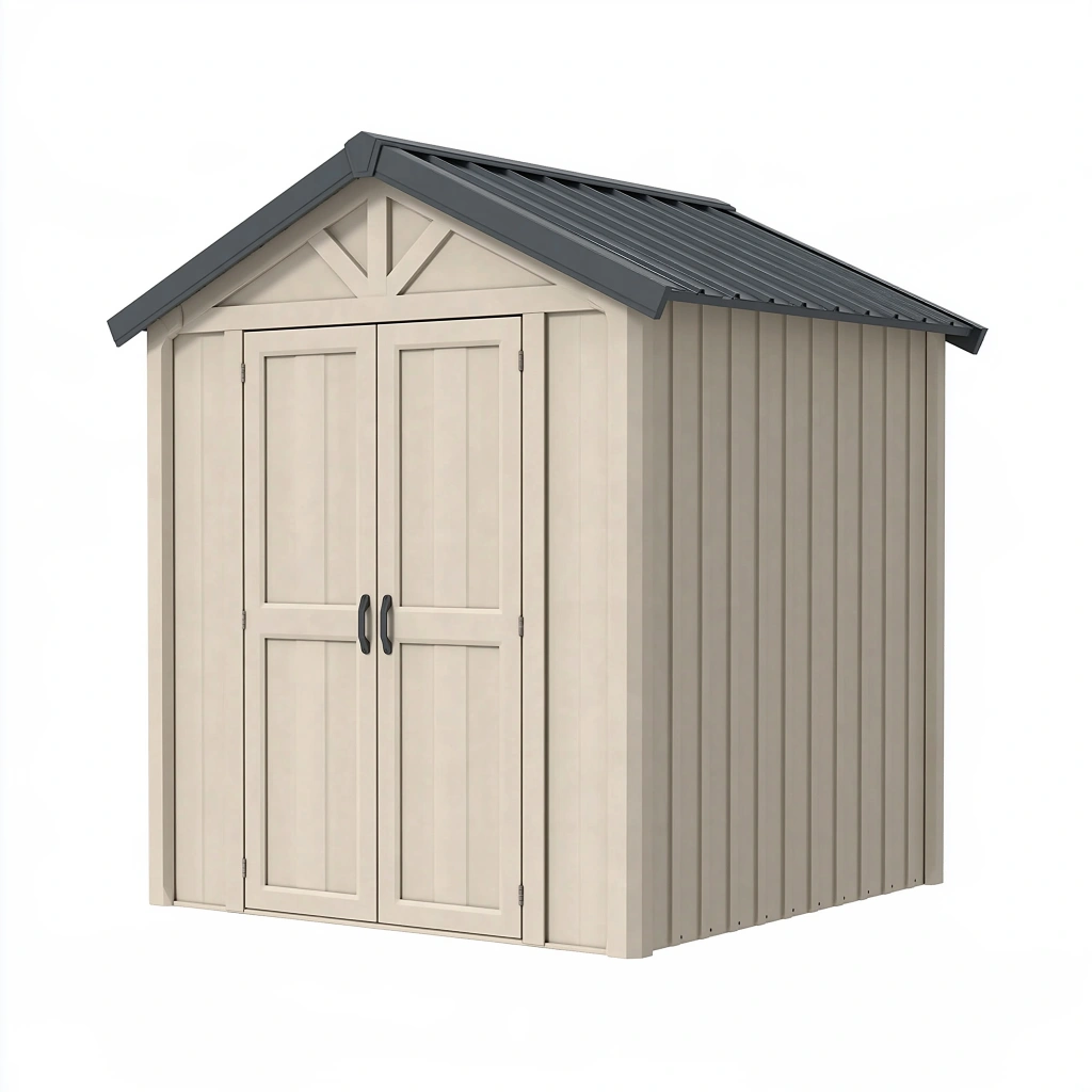 Gartenhaus 185 x 152 x 205 cm Kunststoff beige anthrazit mit Doppeltür für Gartengeräte