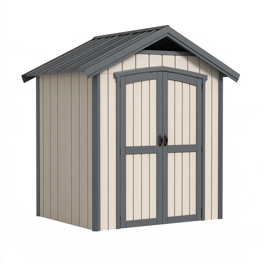 Gartenhaus 180 x 120 x 200 cm aus Kunststoff Beige Anthrazit mit Doppeltür und Satteldach