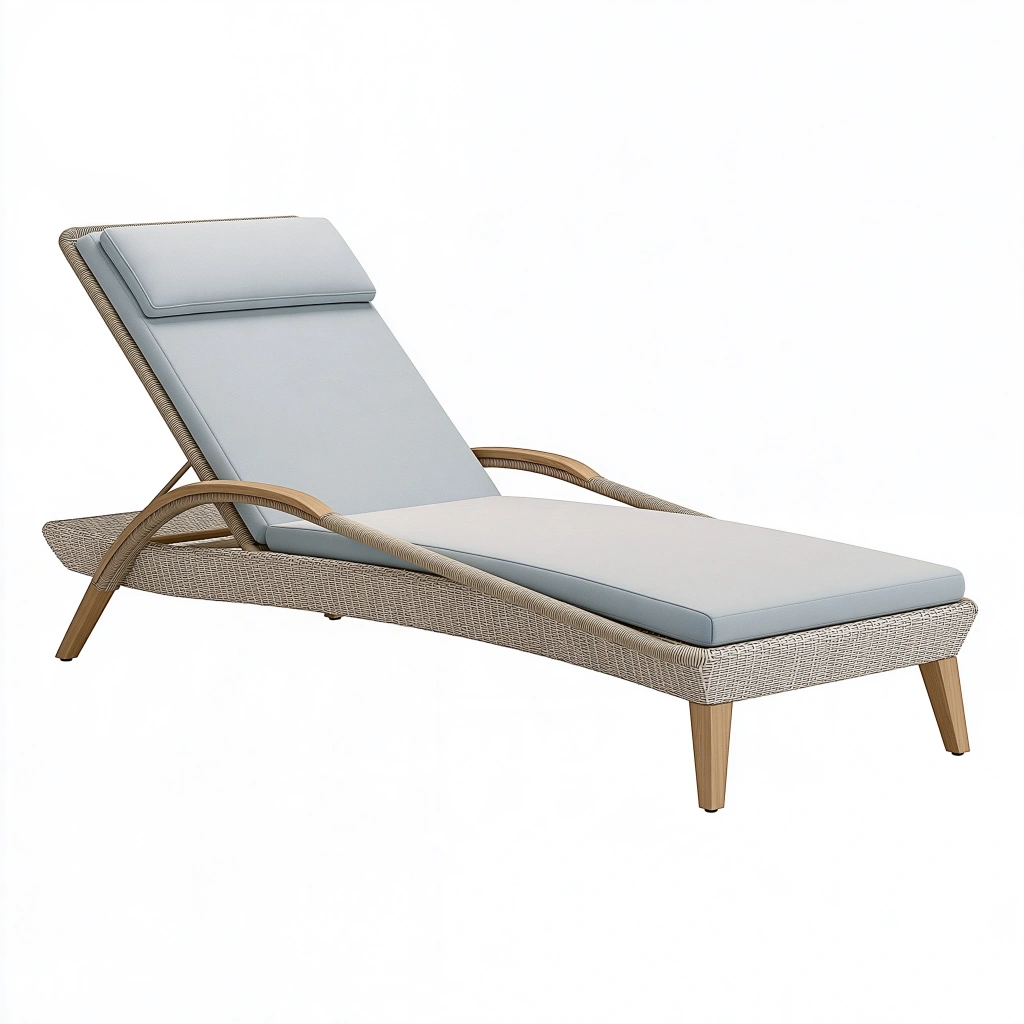 Sonnenliege 200 x 70 x 80 cm Geflecht Holz Hellgrau für Garten und Terrasse