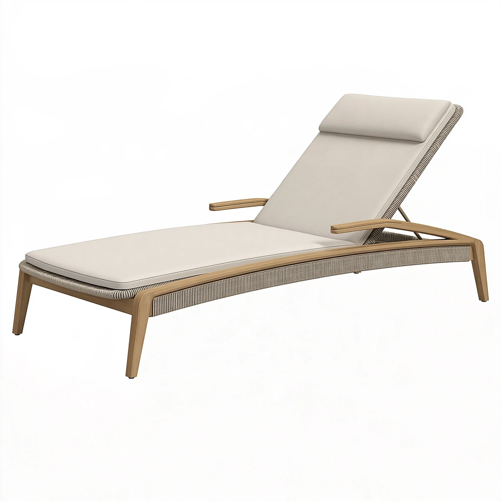 Sonnenliege 200 x 75 cm aus Holz und Seilgeflecht Beige mit verstellbarer Rückenlehne