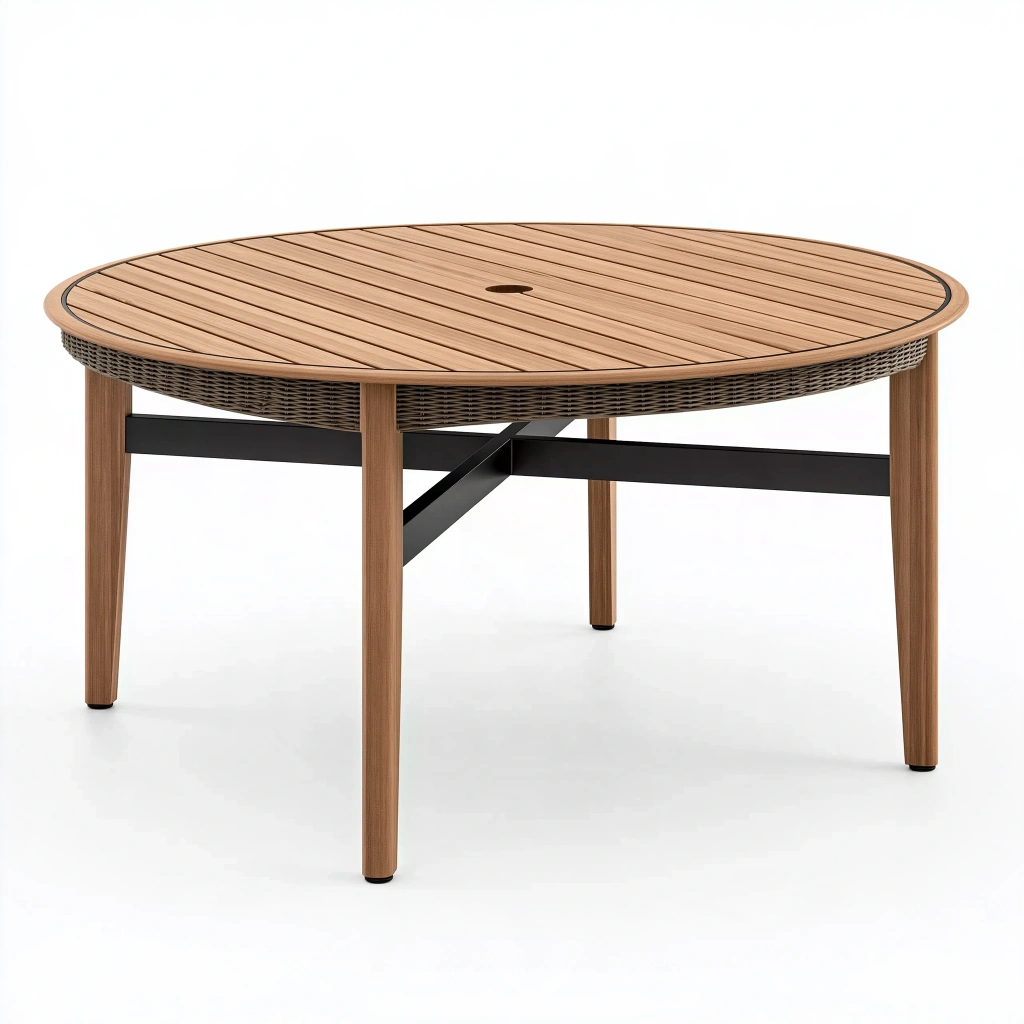Ovaler Gartentisch 180 x 110 x 75 cm Holz Metall Naturbraun mit Sonnenschirmöffnung