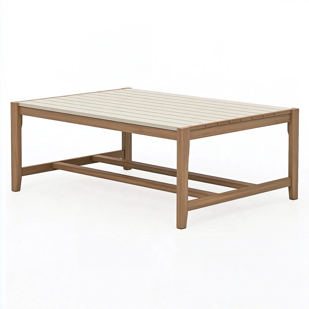 Gartentisch 120 x 70 x 45 cm aus Holz in Braun Cremeweiß mit Lattenplatte und Ablage