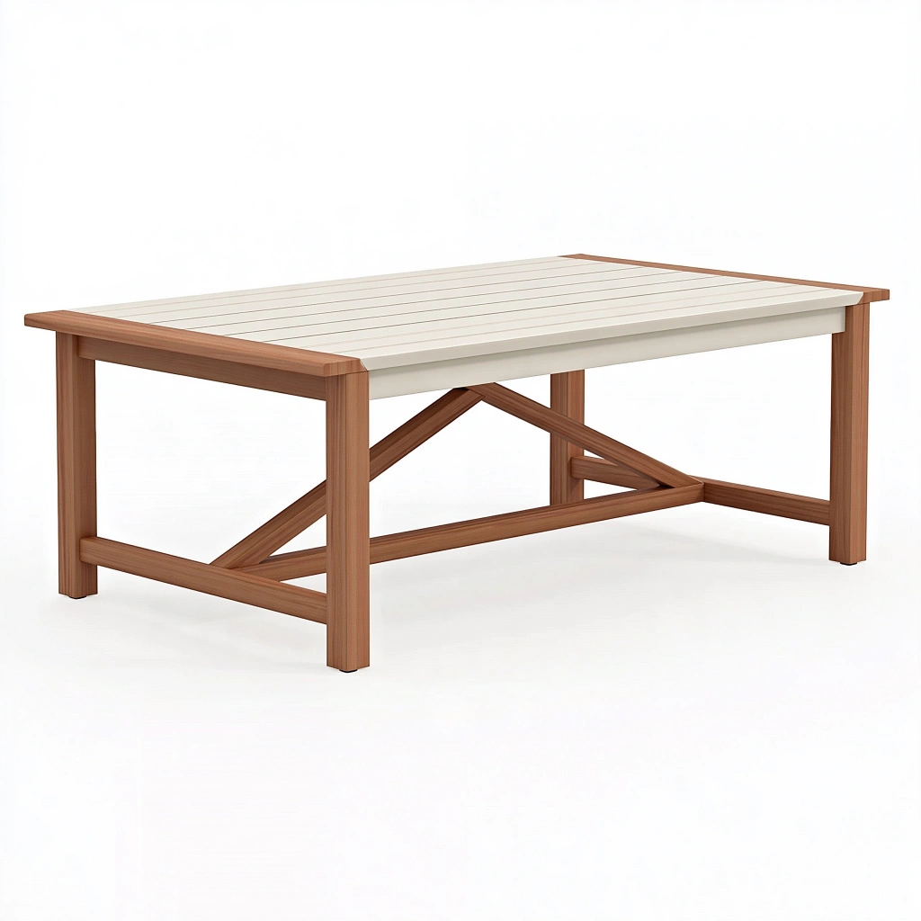 Gartentisch 140 x 80 x 75 cm Holz Weiß Braun - rechteckig mit Lattenplatte
