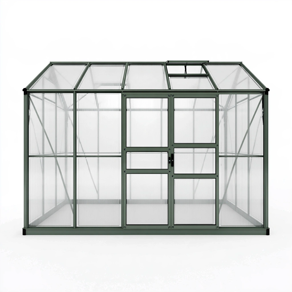 Gewächshaus 190 x 190 x 195 cm Aluminium Grün mit Polycarbonatplatten und Dachfenster