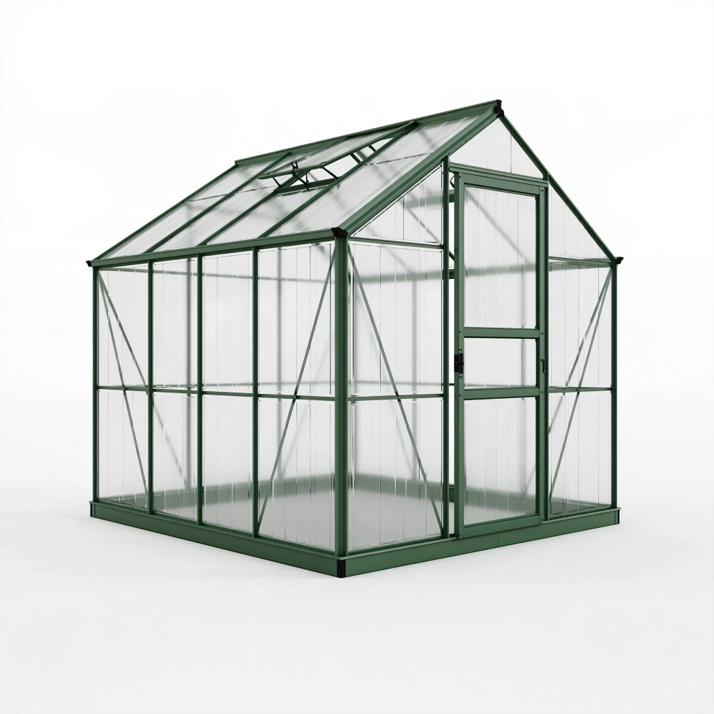 Gewächshaus 190 x 190 x 195 cm Aluminium Grün mit transparenten Kunststoffplatten für Garten