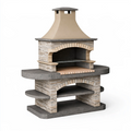 Gartenkamin 160 x 90 x 230 cm in Beige Grau mit Grillrost für Außenbereich