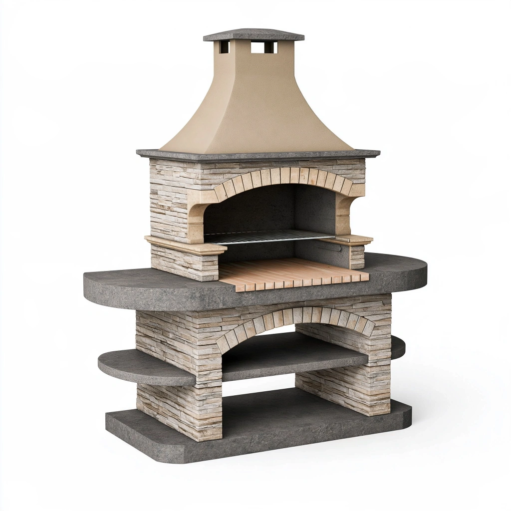 Gartenkamin 160 x 90 x 230 cm in Beige Grau mit Grillrost für Außenbereich