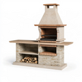 Gartenkamin Grillstation 200 x 70 x 220 cm aus Beton und Naturstein Beige für Holzfeuer mit Grillrost