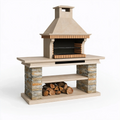 Grillkamin 140 x 70 x 210 cm aus Beton in Beige mit Grillrost und Holzablage