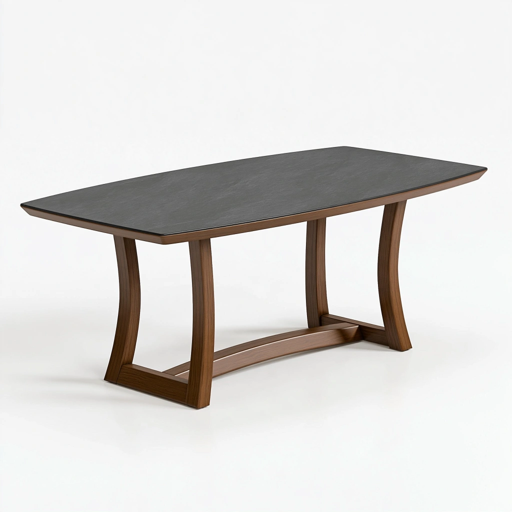 Esstisch 160 x 90 x 75 cm mit Keramikplatte in Grau und Holzgestell im modernen Stil