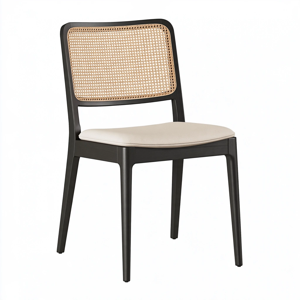 Esszimmerstuhl 49 x 55 x 82 cm Holz Rattan Beige Schwarz gepolstert skandinavisch