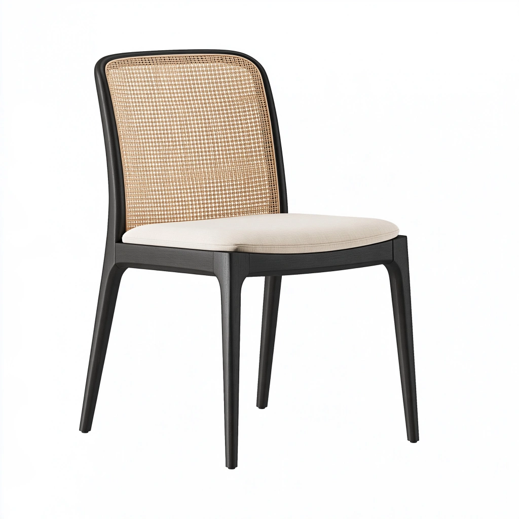 Esszimmerstuhl 48 x 56 x 84 cm Schwarz Natur Rattan Holz Stoff gepolstert