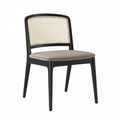 Esszimmerstuhl 55 x 58 x 80 cm Schwarz Natur Beige Holzgeflecht gepolstert