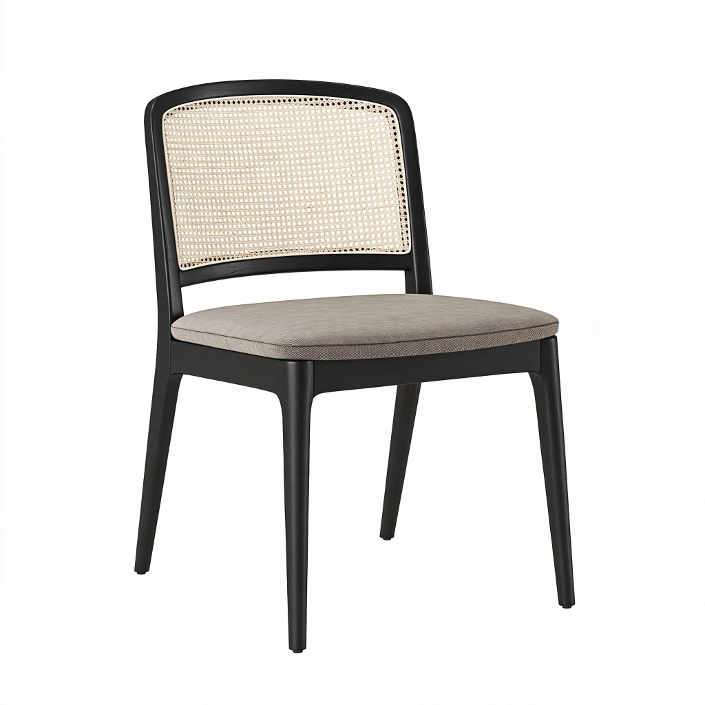 Esszimmerstuhl 55 x 58 x 80 cm Schwarz Natur Beige Holzgeflecht gepolstert